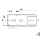 Lavaplatos Encastre Doble Inox 93905/123 116x50x18 Reversible