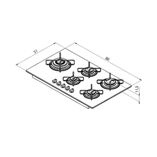 Placa Coccion Vidrio Gas 5 Quemador 94709/321 86x51 Negro Triple