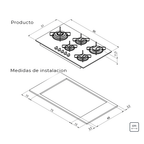 Placa Coccion Vidrio Gas 5 Quemador 94709/361 86x51 Blanco Triple