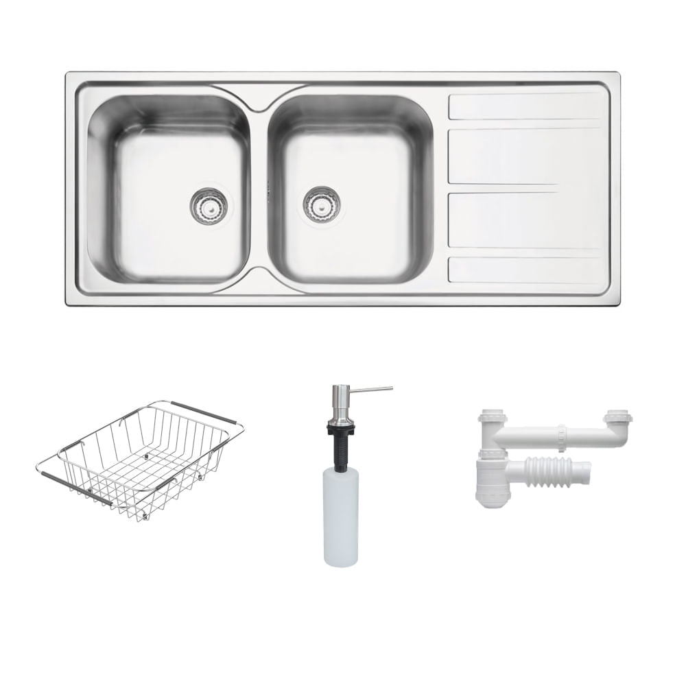 Lavaplatos Encastre Doble Inox 93905/123 116x50x18 con Accesorios