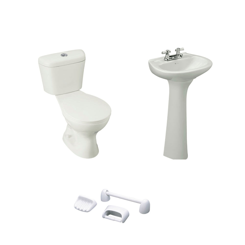 Baño Milan Blanco Doble Descarga con Asiento y Accesorios 3 Pzas