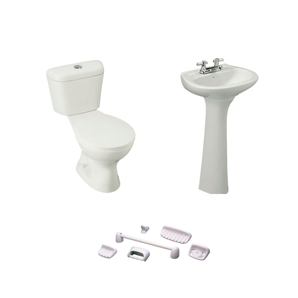 Baño Milan Blanco Doble Descarga con Asiento y Accesorios 6 Pzas