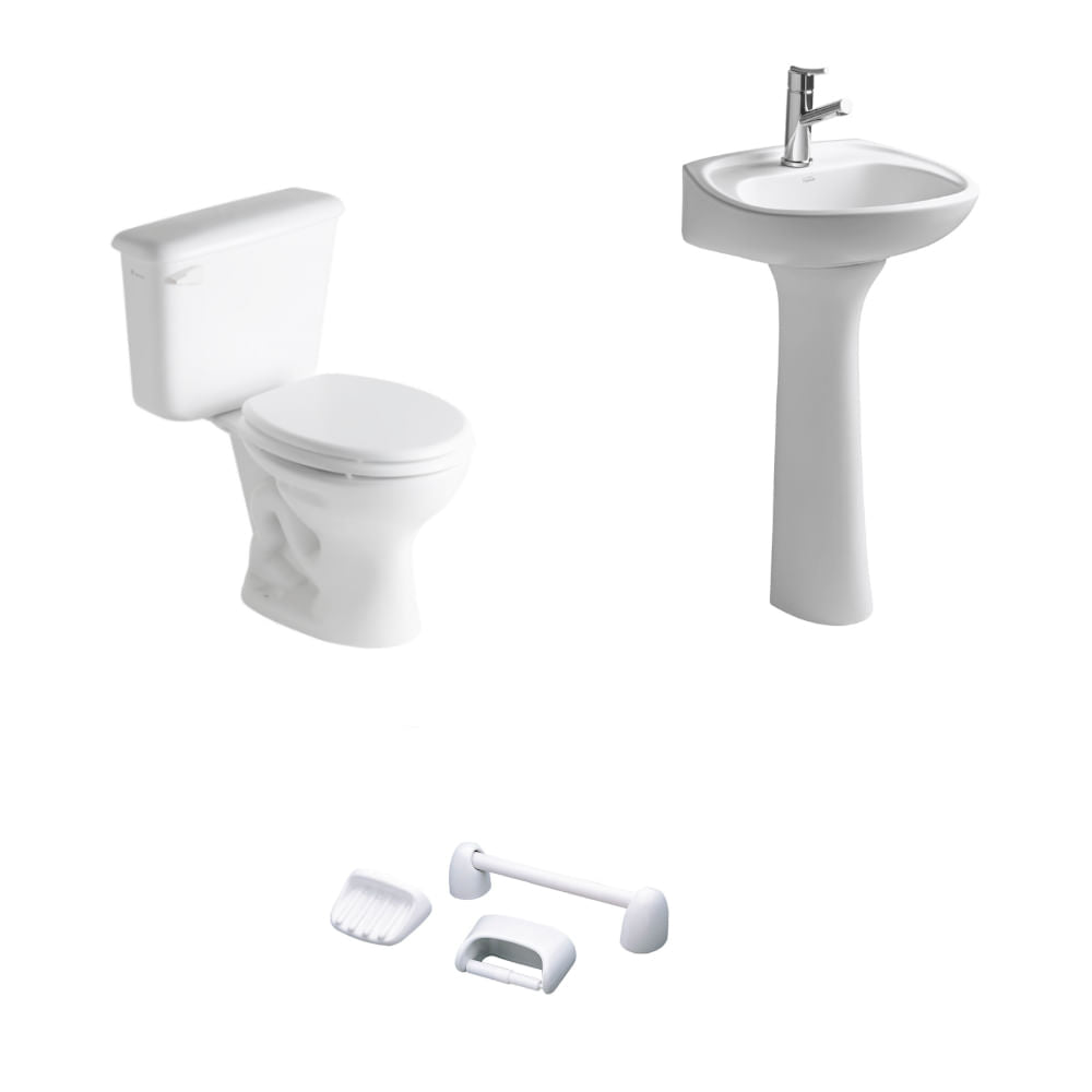 Baño Andina Blanco Simple Descarga con Asiento y Accesorios 3 Pzas