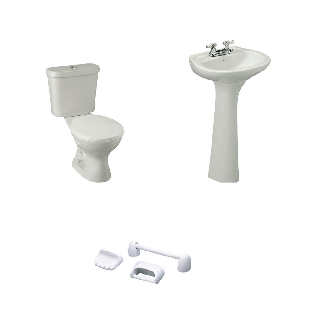 Baño Roma Blanco Doble Descarga con Asiento y Accesorios 3 Pzas