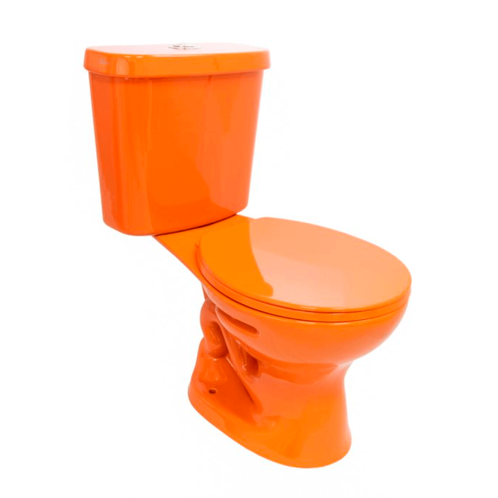 Inodoro Ferrum Roma Naranja Botón Descarga Simple con Asiento Estandar