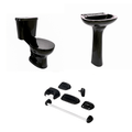 Baño Roma Negro Simple Descarga con Asiento y Accesorios 6 Pzas
