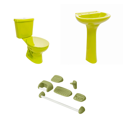 Baño Roma Verde Simple Descarga con Asiento y Accesorios 6 Pzas