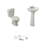 Baño Roma Blanco Boton Doble Descarga Lav Roma con Asiento y Accesorios 3 Pzas