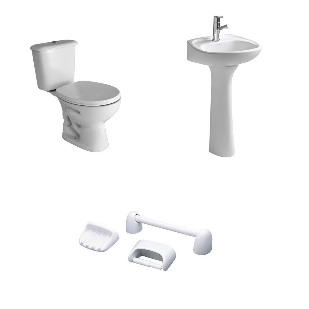 Baño Andina Blanco Doble Descarga con Asiento y Accesorios 3 Pzas