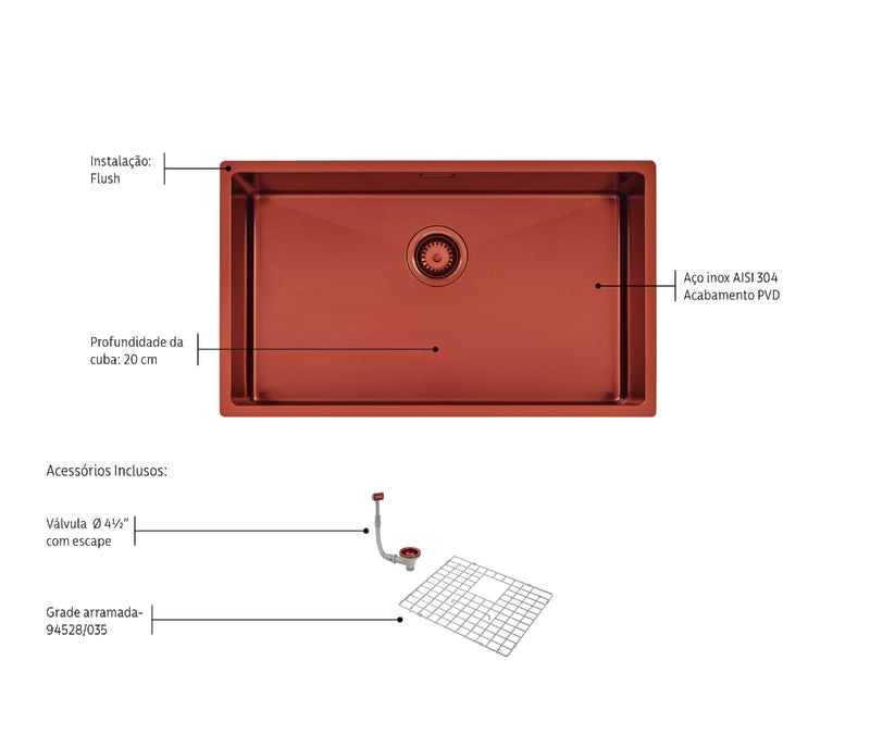 Cubeta Cocina Rectangular Simple Quadrum 94000/403 74x44x20.5 Pink Gold
