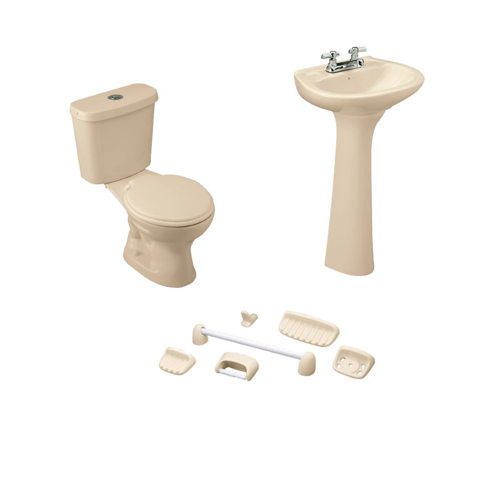 Baño Roma Bone Simple Descarga con Asiento Estandar y Accesorios 6 Pzas