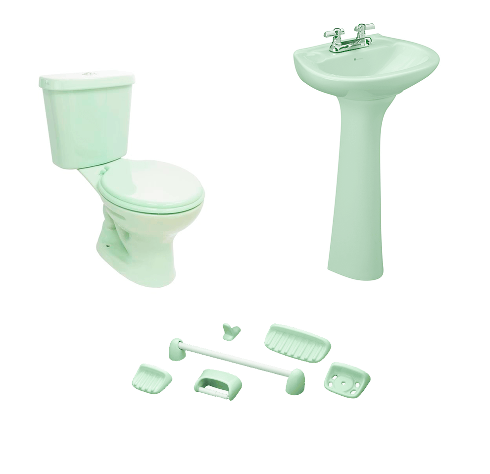 Baño Roma Verde Primavera Simple Descarga con Asiento economico y Accesorios 6 Pzas