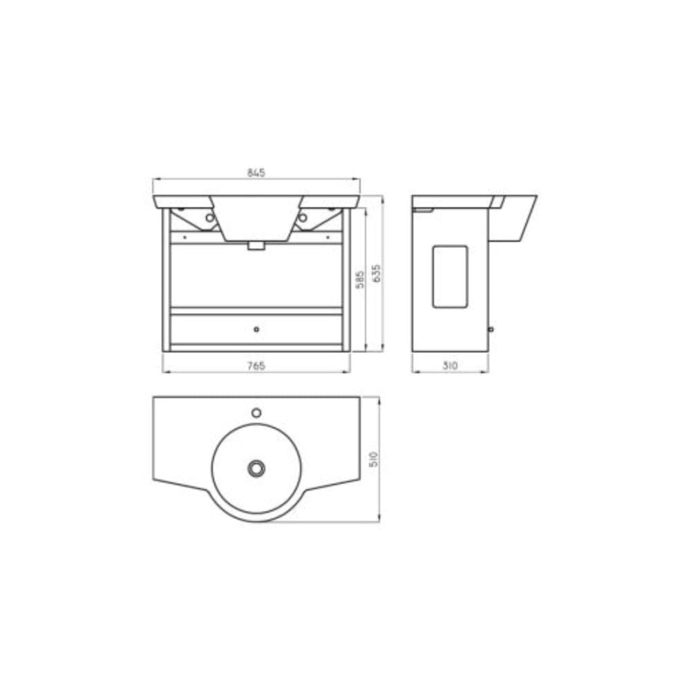 Vanitory Ferrum Marina 85cm 3H Blanco Mueble Cafe Colgante