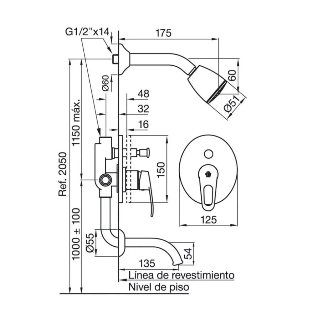 Mezcladora Monocomando FV Iruya A3/106 Bañera