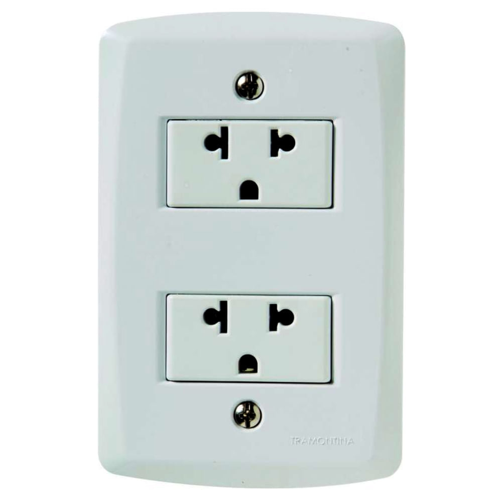 Placa Electrica Tramontina Lux2 Blanco 57145/042 2 Enchufe 2P+T Universal 15A