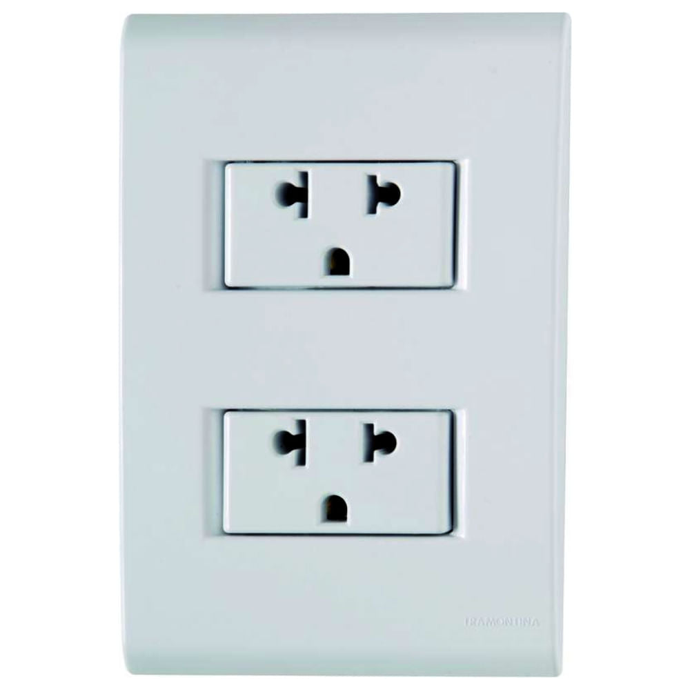 Placa Electrica Tramontina Liz Blanco 57170/042 2 Enchufe 2P+T Universal 15A