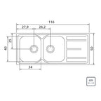 Lavaplatos Encastre Doble Inox 93905/123 116x50x18 Reversible