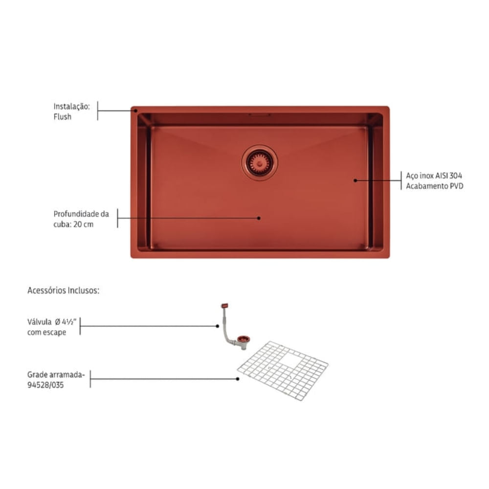 Cubeta Cocina Rectangular Simple Quadrum 94000/403 74x44x20.5 Pink Gold