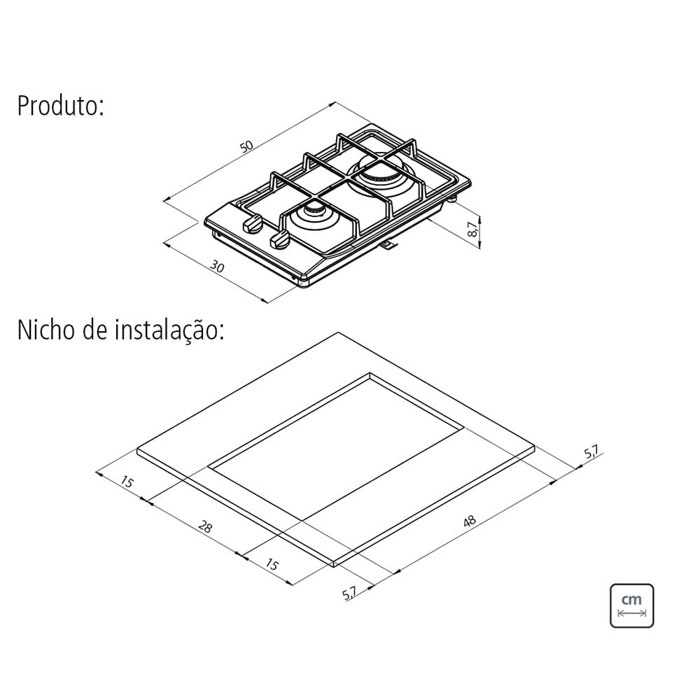 Placa Coccion Inox Gas 2 Quemador 94700/224 30x50