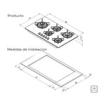 Placa Coccion Vidrio Gas 5 Quemador 94709/361 86x51 Blanco Triple