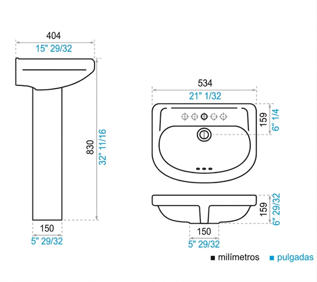 Lavatorio y Columna Deca L-915 Izy Blanco