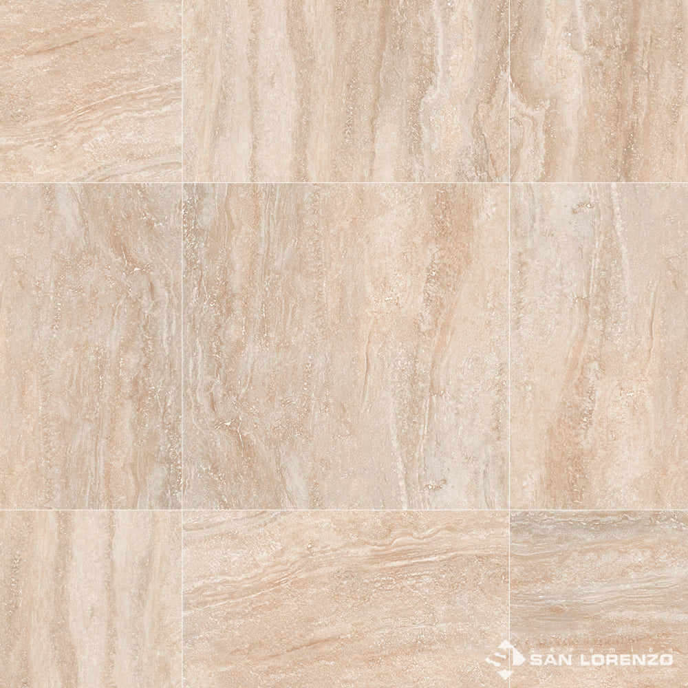 Porcelanato 57.7x57.7 Marmol Travertino Crema Pulido San Lorenzo Rectificado