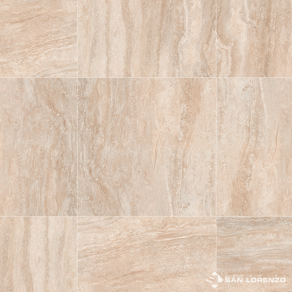 Porcelanato 57.7x57.7 Marmol Travertino Crema Pulido San Lorenzo Rectificado
