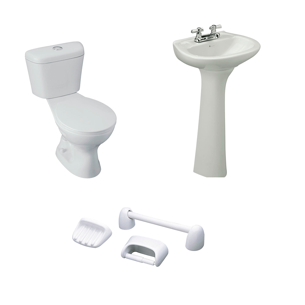 Baño Milan Blanco Simple Descarga con Asiento y Accesorios 3 Pzas