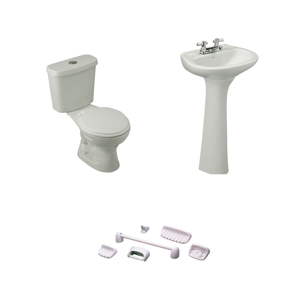 Baño Roma Blanco Simple Descarga con Asiento y Accesorios 6 Pzas