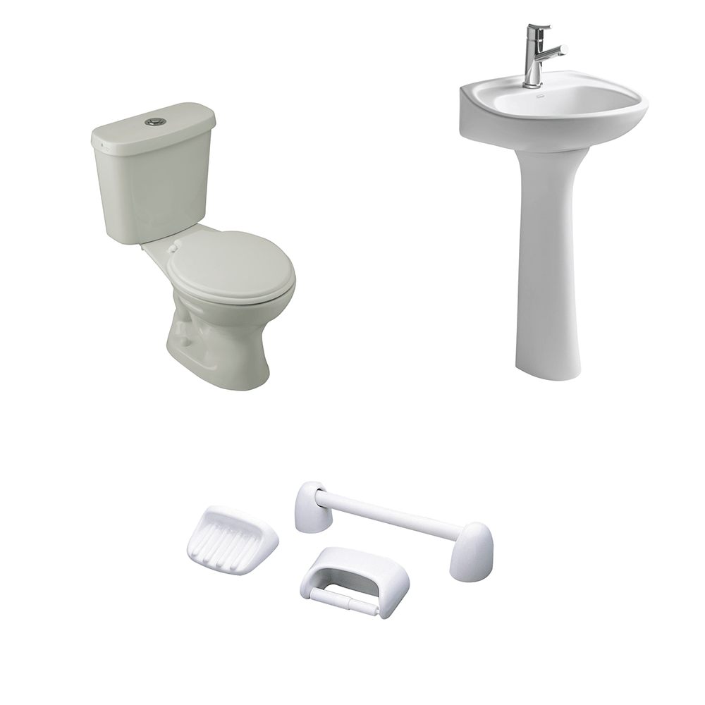 Baño Roma Blanco Simple Descarga con Asiento y Accesorios 3 Pzas