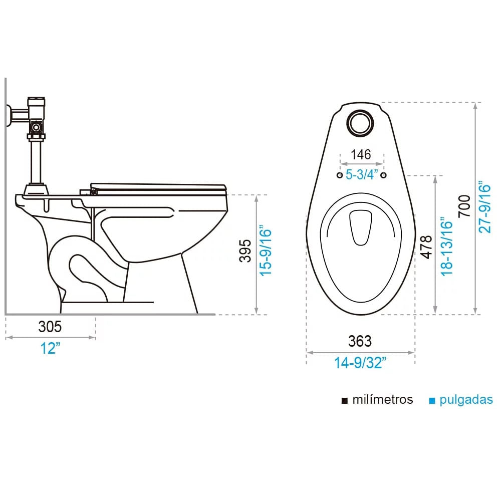 Inodoro Fluxometro Brucke Hager Het B121 Blanco con asiento