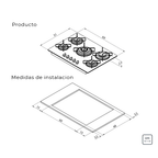Placa Coccion Vidrio Gas 5 Quemador 94708/221 69x51 Negro Triple
