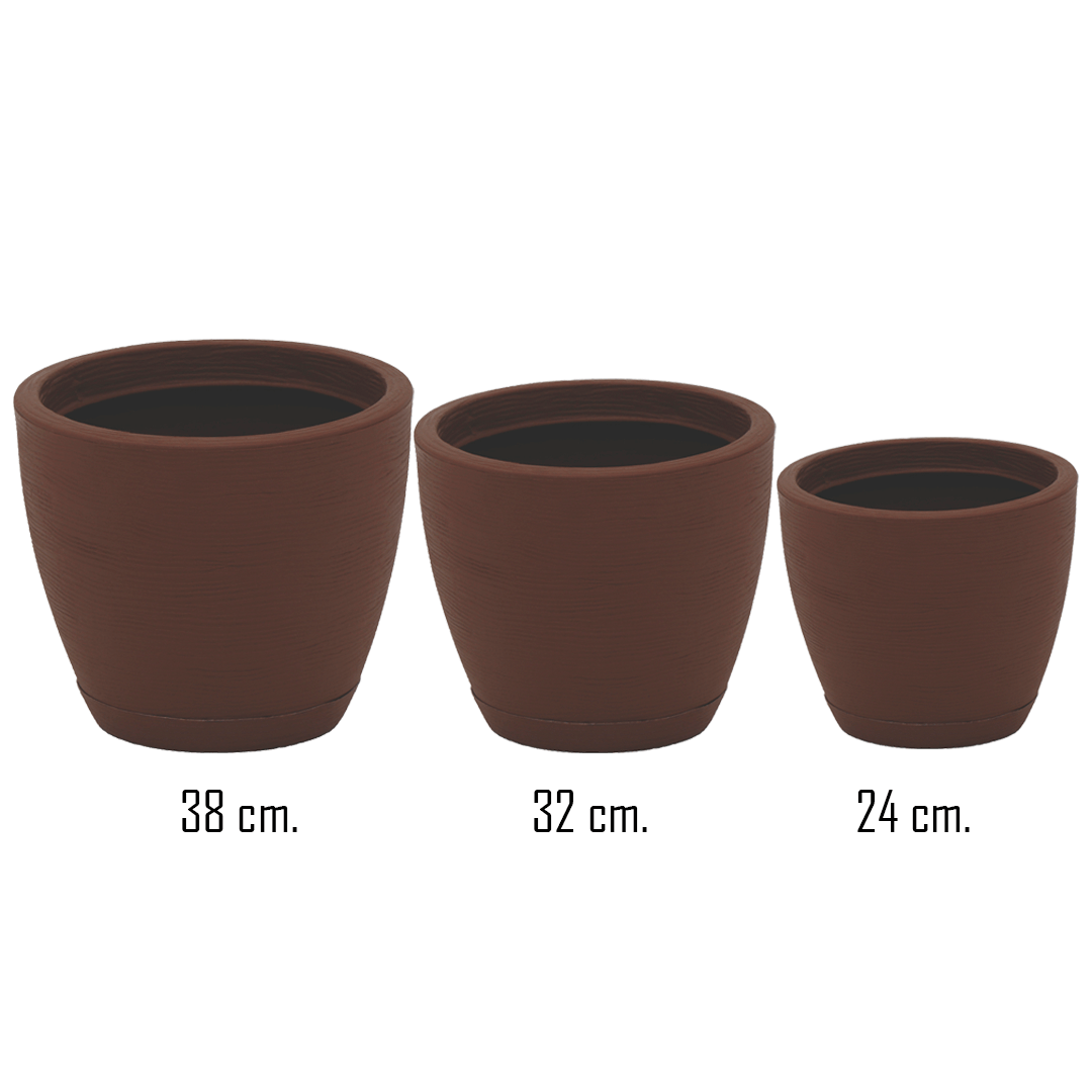Maceta Tramontina Asteca Marron Juego 3 Pzas (24, 32, 38cm)